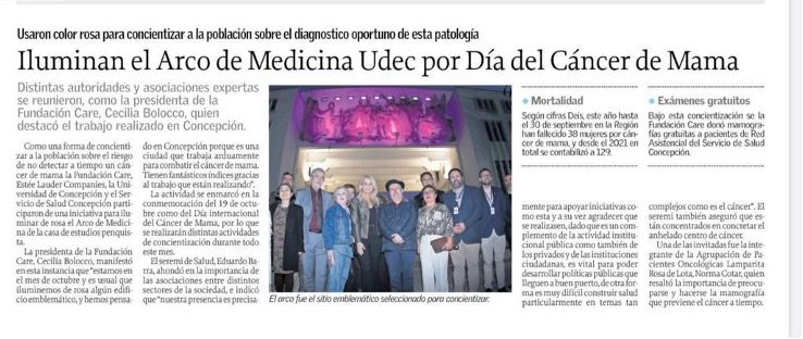 Diario del Sur: Oliminan el arco de la UdeC por día del cáncer de mama