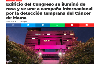 G5: Edificio del Congreso se iluminó de rosa y se une a campaña internacional por la detección temprana del Cáncer de Mama