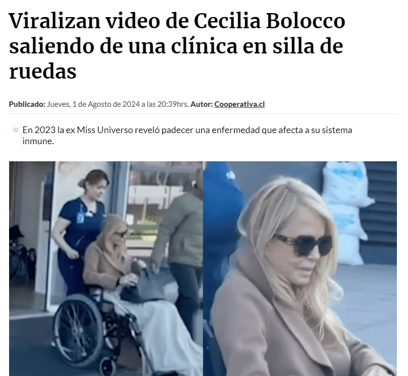 Cooperativa: Viralizan video de Cecilia Bolocco saliendo de una clínica en silla de ruedas