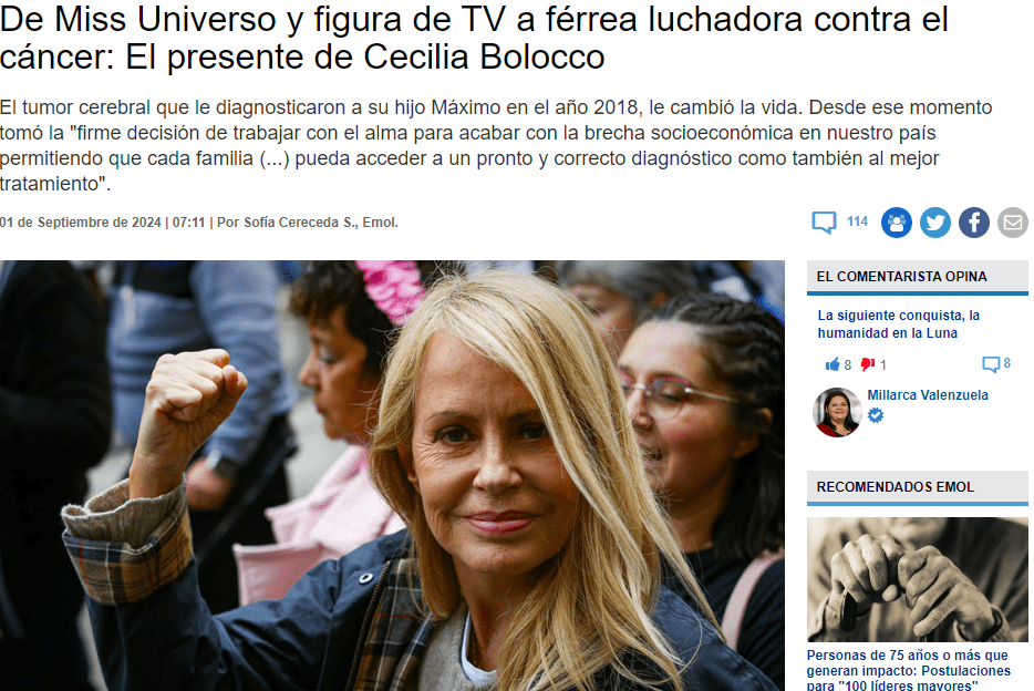 Emol: De Miss Universo y figura de TV a férrea luchadora contra el cáncer: El presente de Cecilia Bolocco