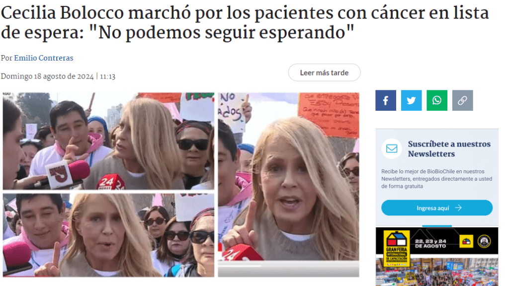 Bio Bio: Cecilia Bolocco marchó por los pacientes con cáncer en lista de espera: “No podemos seguir esperando”