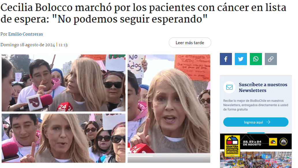 Bio Bio: Cecilia Bolocco marchó por los pacientes con cáncer en lista de espera: “No podemos seguir esperando”