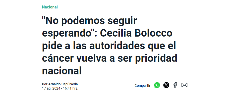 Meganoticias: “No podemos seguir esperando”: Cecilia Bolocco pide a las autoridades que el cáncer vuelva a ser prioridad nacional