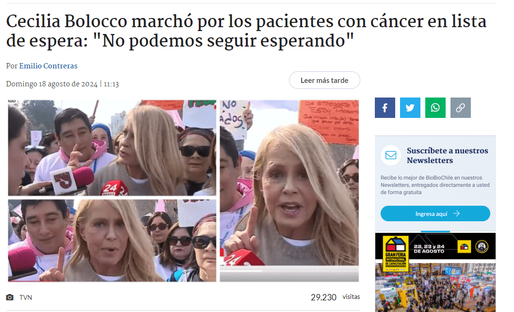 BioBio: Cecilia Bolocco marchó por los pacientes con cáncer en lista de espera: “No podemos seguir esperando”
