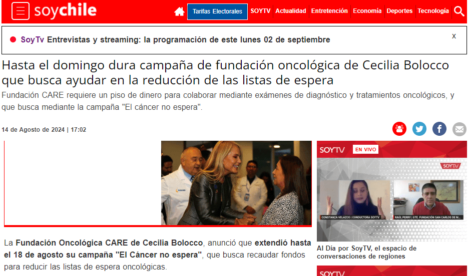 SoyChile: Hasta el domingo dura campaña de fundación oncológica de Cecilia Bolocco que busca ayudar en la reducción de las listas de espera