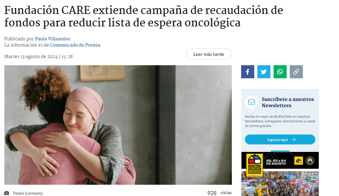 Bio Bio: Fundación CARE extiende campaña de recaudación de fondos para reducir lista de espera oncológica