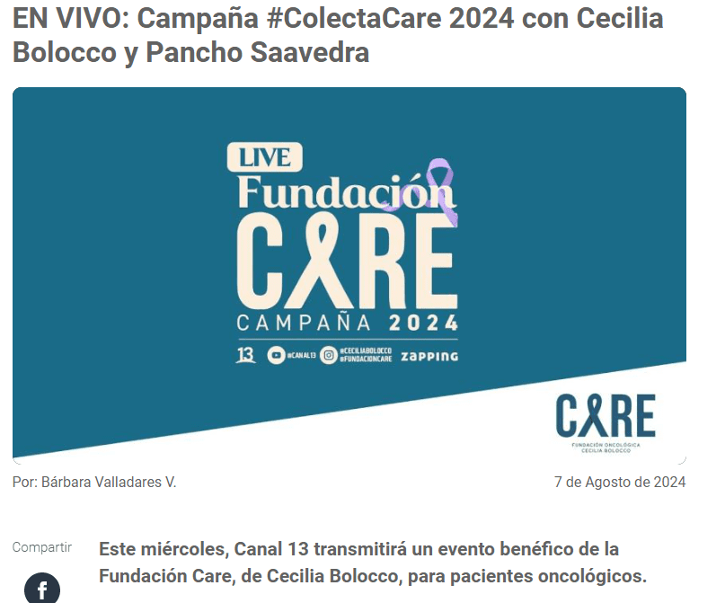 Canal 13: EN VIVO: Campaña #ColectaCare 2024 con Cecilia Bolocco y Pancho Saavedra