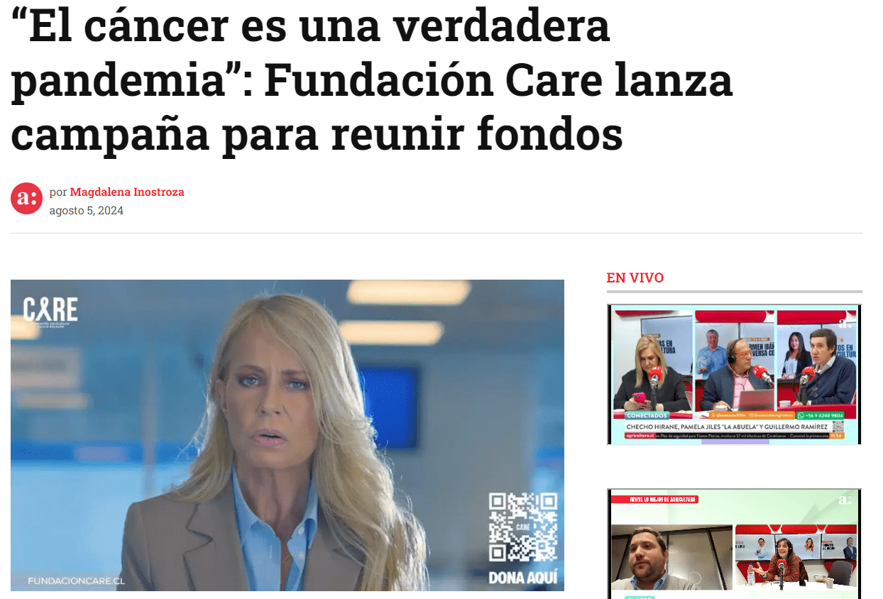 Agricultura: “El cáncer es una verdadera pandemia”: Fundación Care lanza campaña para reunir fondos