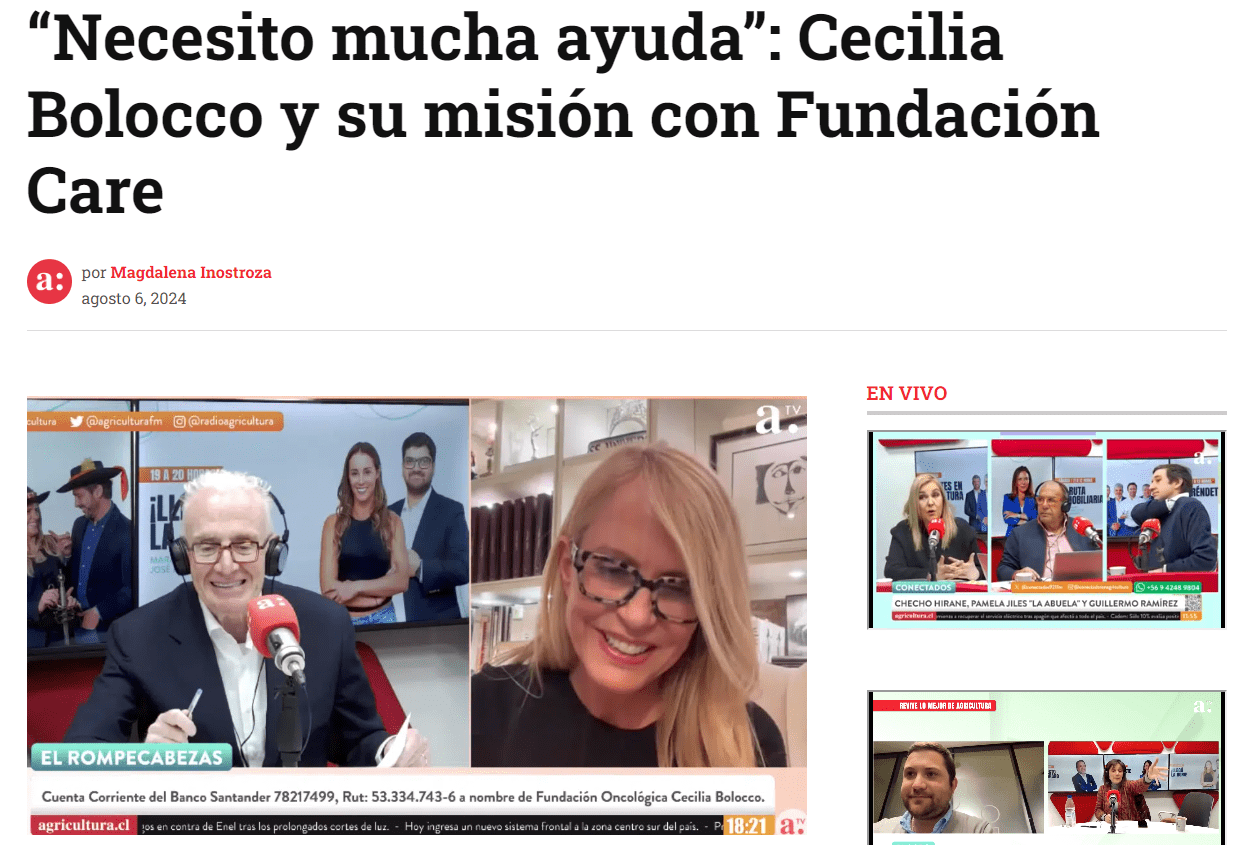 Radio Agricultura: “Necesito mucha ayuda”: Cecilia Bolocco y su misión con Fundación Care