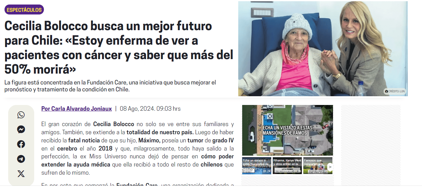 FMDOS: Cecilia Bolocco busca un mejor futuro para Chile: «Estoy enferma de ver a pacientes con cáncer y saber que más del 50% morirá»