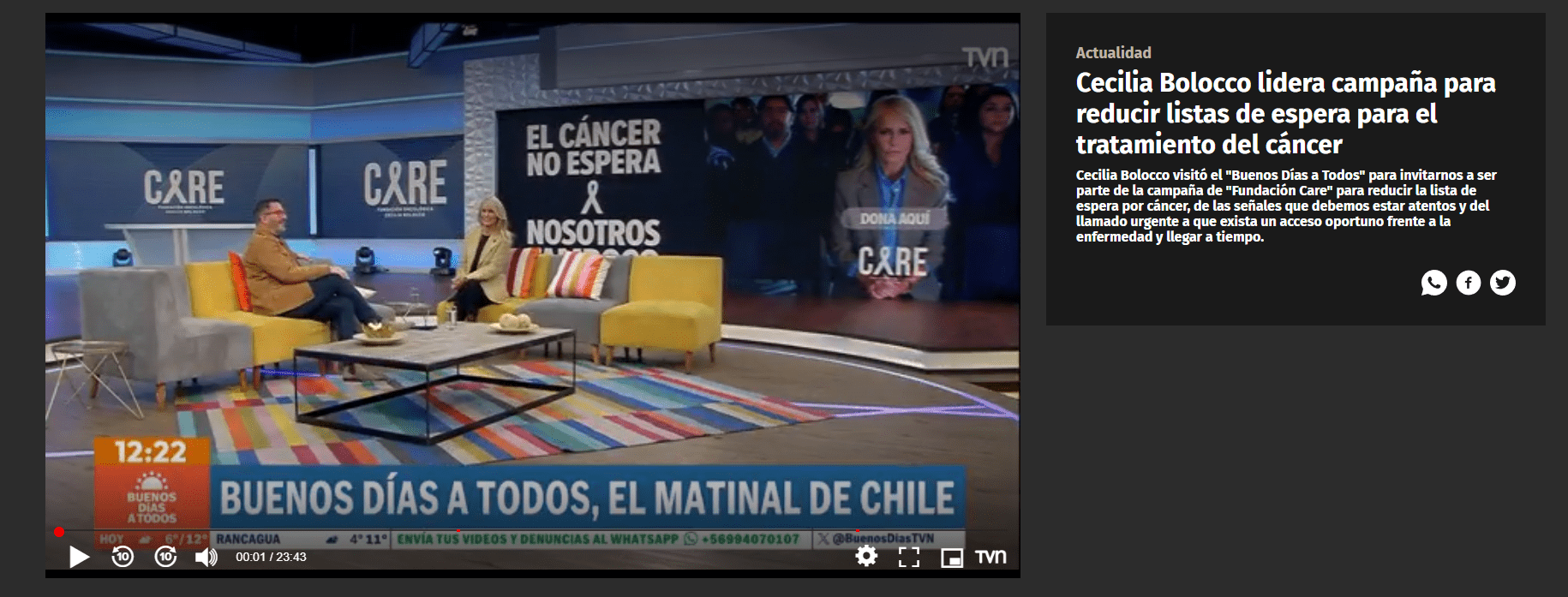 TVN: Cecilia Bolocco lidera campaña para reducir listas de espera para el tratamiento del cáncer