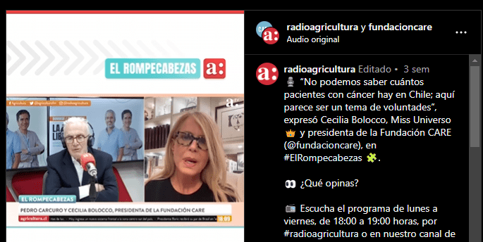Radio Agricultura Instagram:  “No podemos saber cuántos pacientes con cáncer hay en Chile; aquí parece ser un tema de voluntades”