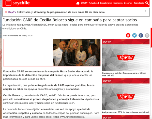 Soy Chile: Fundacion CARE de Cecilia Bolocco sigue en campaña para captar socios