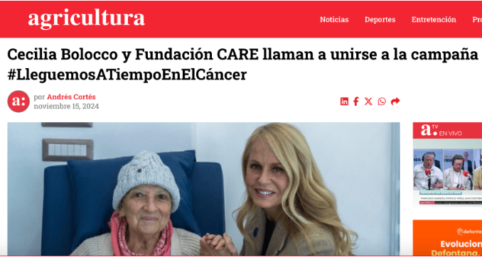 Agricultura: Cecilia Bolocco y fundación CARE llaman a unirse a la campaña: ##LleguemosATiempoEnElCáncer