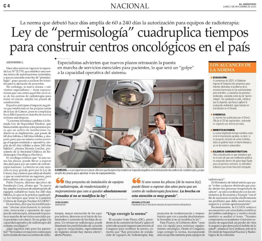 El Mercurio: Ley de “permisología” cuadriplica tiempos para construir centros oncológicos en el país