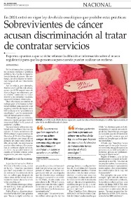 El Mercurio: Sobrevivientes de cancer causan discriminacion al tratar de contratar servicios