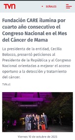 TVN: Fundación CARE ilumina por cuarto año consecutivo el Congreso Nacional en elMes del Cáncer de Mama