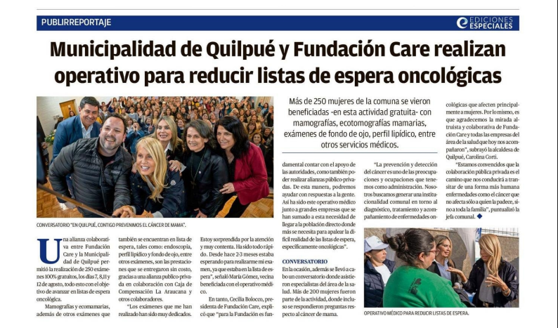 El Mercurio Valparaíso: Municipalidad de Quilpué y Fundación Care realizan operativo para reducir listas de espera oncológicas