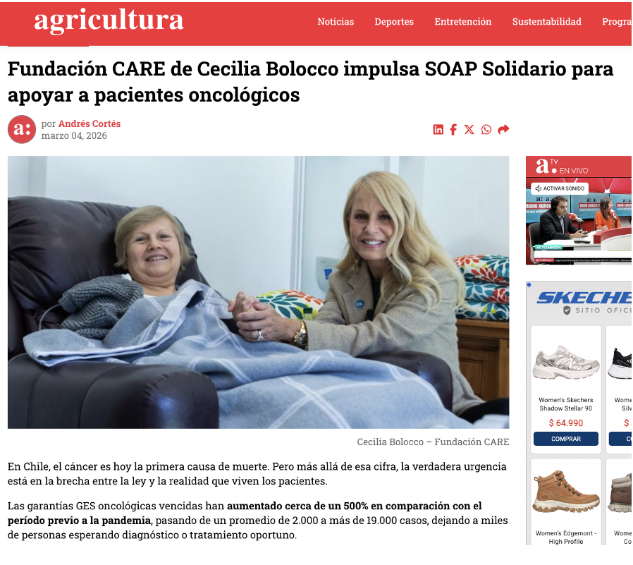 Agricultura: Fundación CARE de Cecilia Bolocco impulsa SOAP Solidario para apoyar pacientes oncológicos