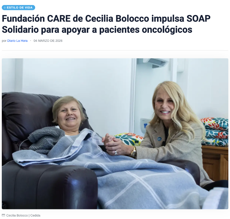 La Hora: Fundación CARE de Cecilia Bolocco impulsa SOAP Solidario para apoyar pacientes oncológicos