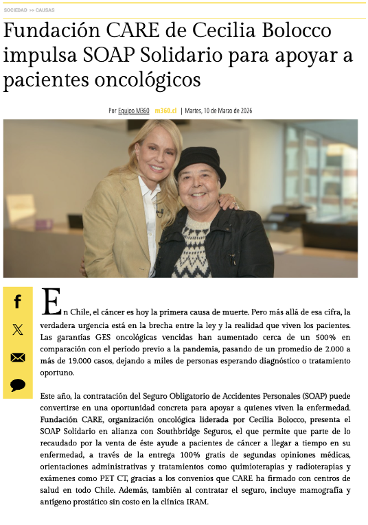 M360: Fundación CARE de Cecilia Bolocco impulsa SOAP Solidario para apoyar pacientes oncológicos