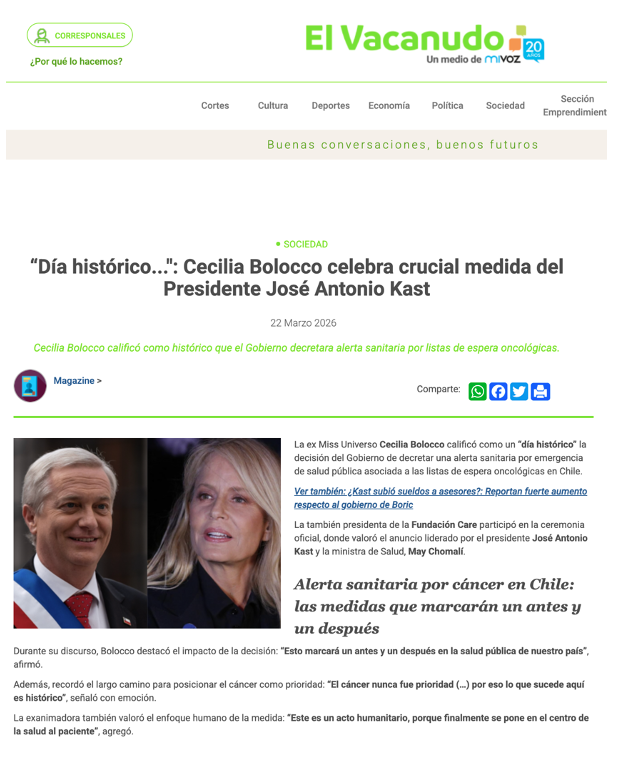 El Vacanudo: “Día historico…” Cecilia Bolocco celebra crucial medida del Presidente José Antonio Kast