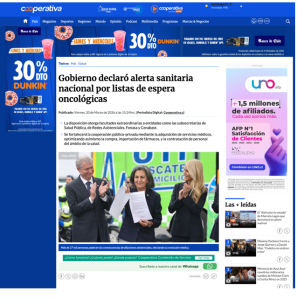 Cooperativa: Gobierno declaró alerta sanitaria nacional por listas de espera oncológicas